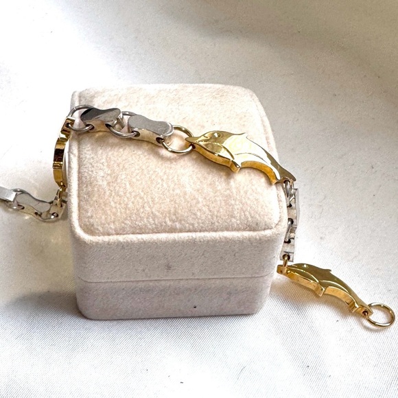 🐬 Vintage .925 Sterling Silver Dolphin Bracelet with Gold Plated Dolphins - Picture 14 of 15